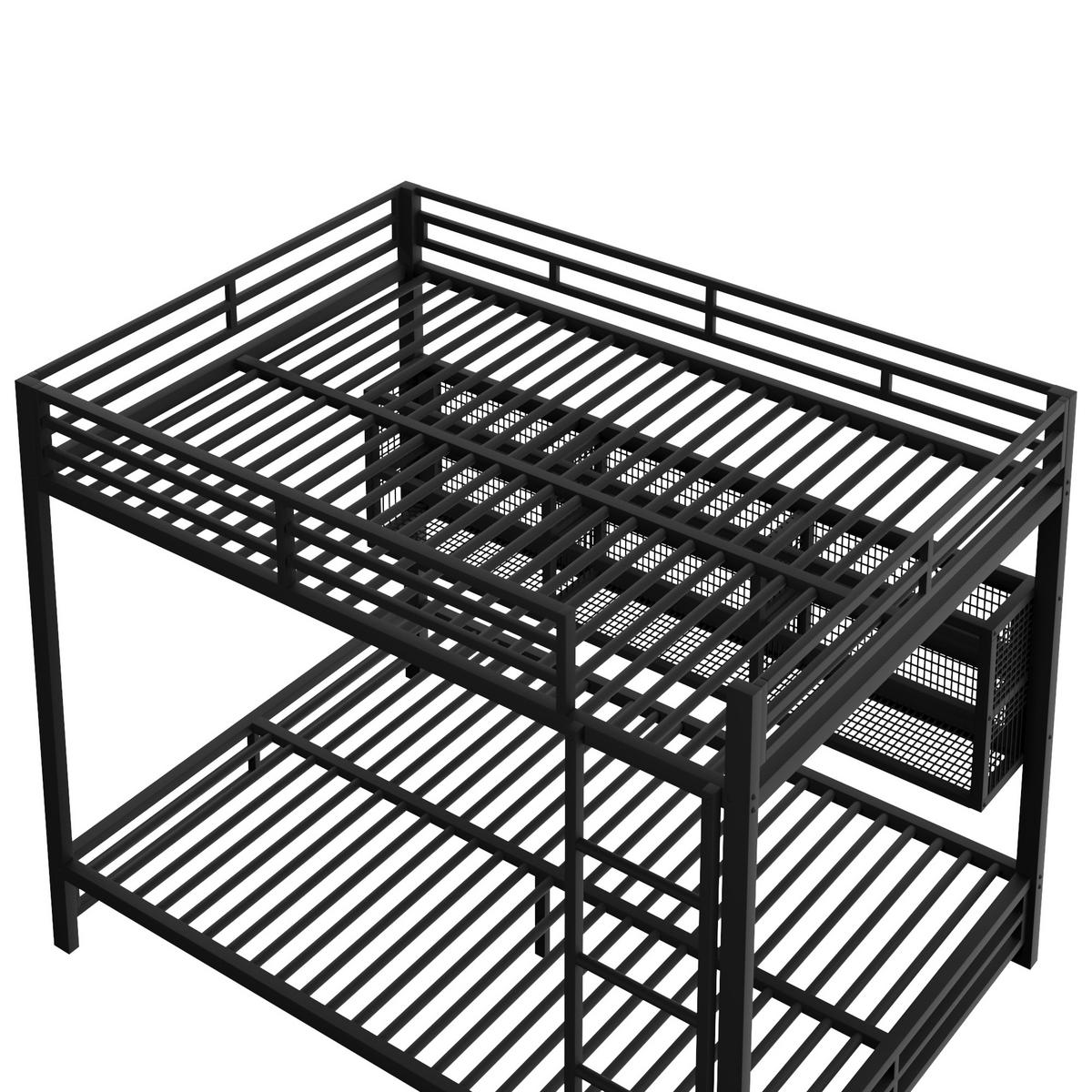 ETAGENBETT 140 x 200 cm Schwarz mit Stauraumschränken und LED-Licht - Schwarz, Metall (140/200cm) - ComfortXL