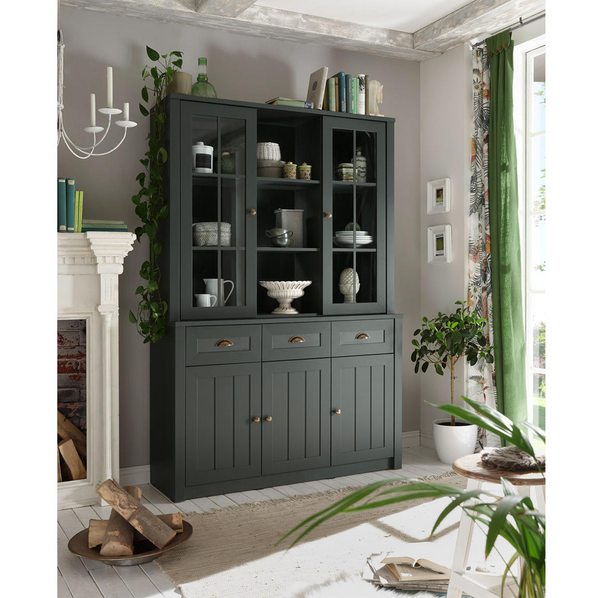 BUFFET Athen-61 - Grün, Holzwerkstoff (130/196/43cm) - Lomado