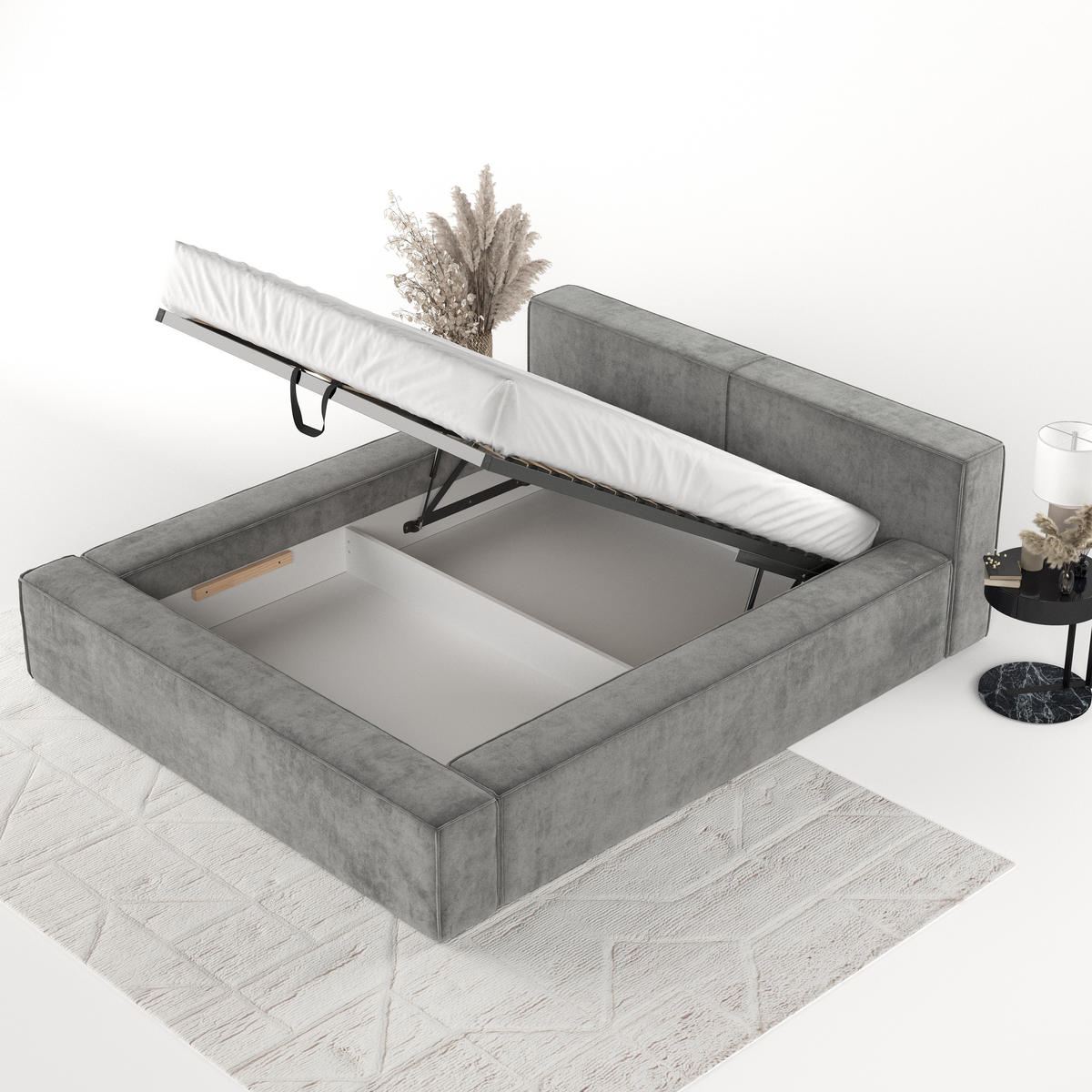 POLSTERBETT Casto mit Stauraum 180/200 cm Grau im Terra NW Stoff - Schwarz/Naturfarben, Holz/Holzwerkstoff (180/200cm) - AltaBeds