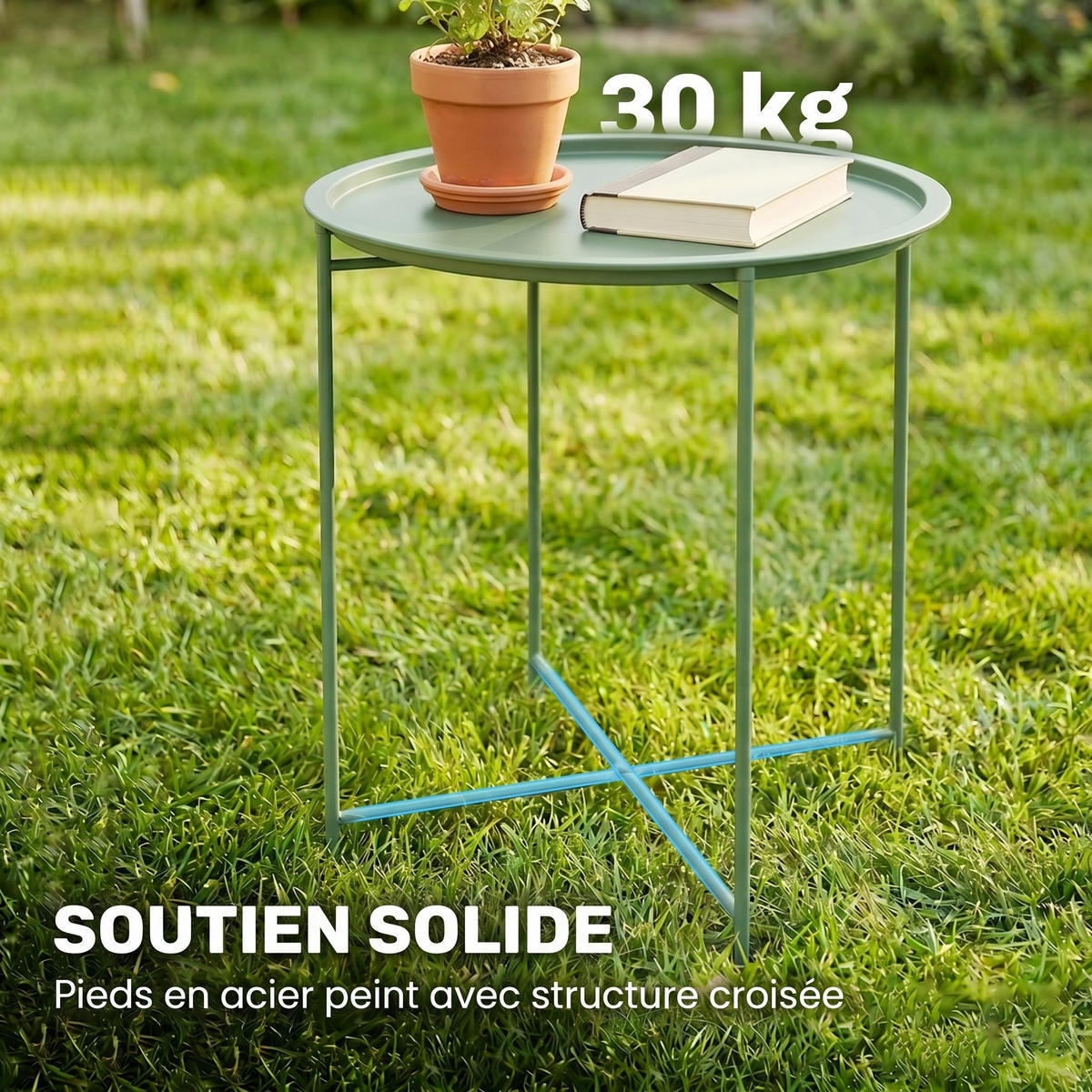 GARTENBEISTELLTISCH DE-14117 mit abnehmbarer Platte, Ø46 x 53 cm Grün - Grün, Metall (46/46/53cm) - ComfortXL