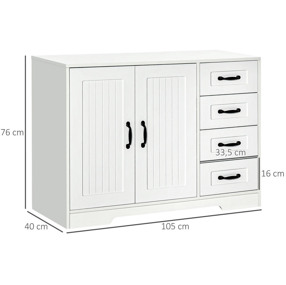 SIDEBOARD 105/40/76 cm weiß aus MDF mit 4 Schubladen - Weiß, Holzwerkstoff (105/76/40cm) - OKWISH