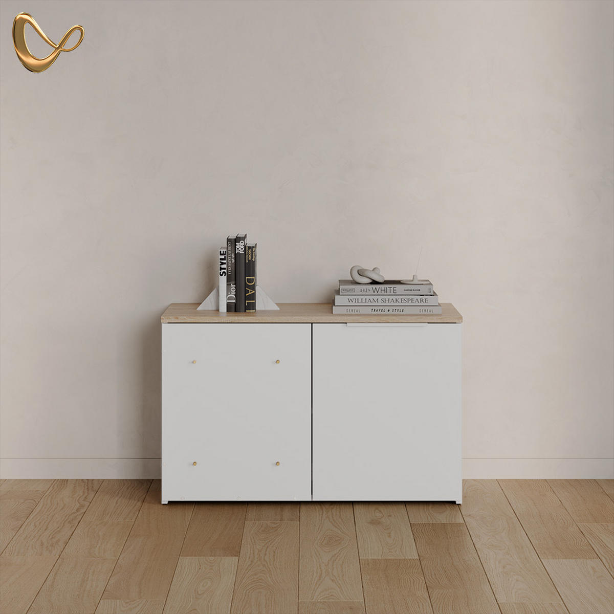 ECKKOMMODE Piave Weiß/Sonoma mit Tür - Weiß/Sonoma Eiche, Holzwerkstoff (80/50/40cm) - Livinity®