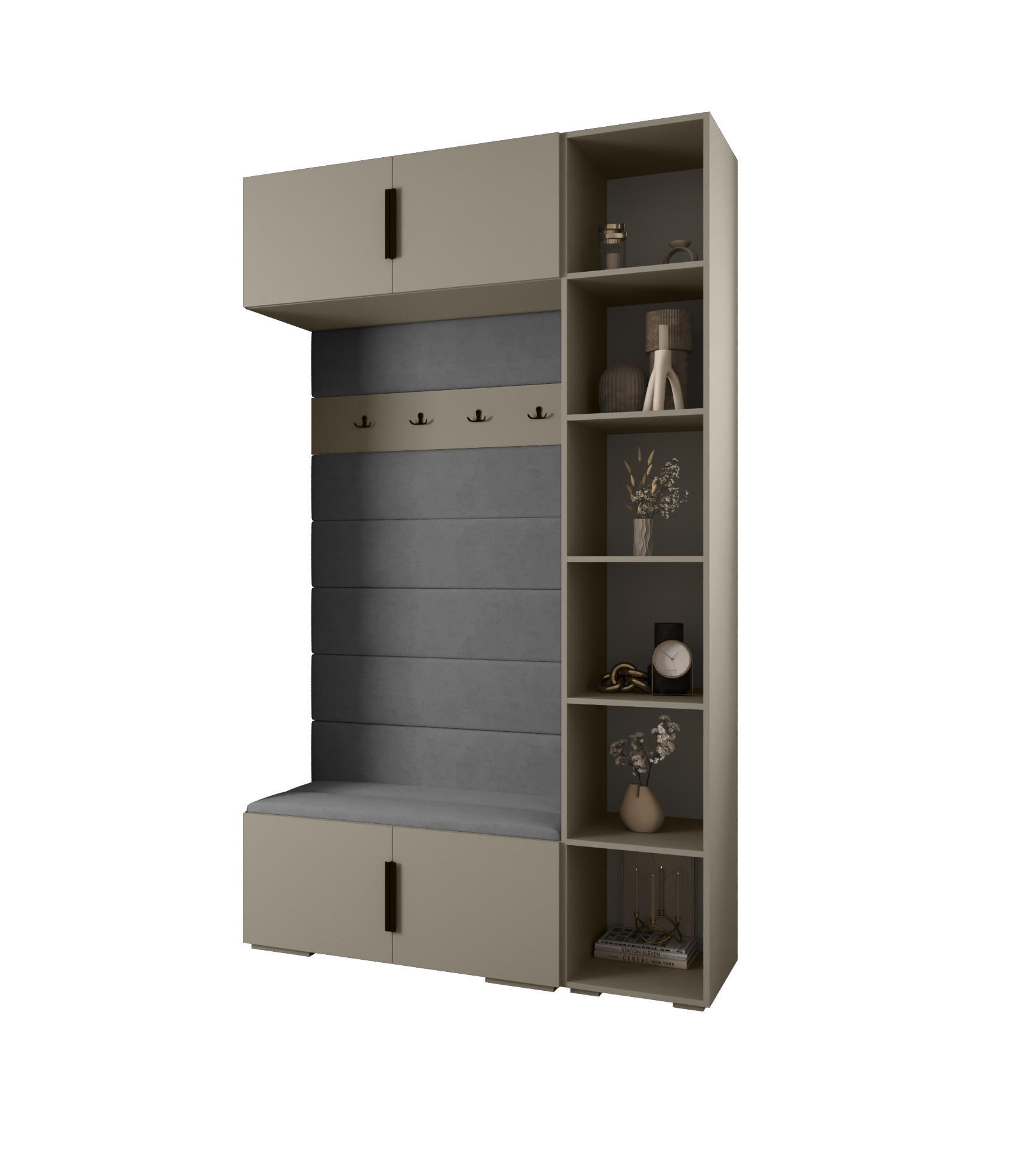 Abiks Möbel Garderoben-Set Kaschmir, Grau, Schwarz 140x236.7x47 cm