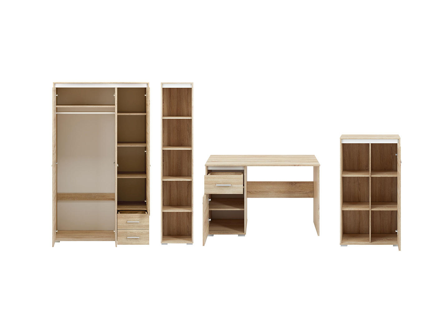 KINDERZIMMER-SET Avo Sonoma Eiche, Absetzung austauschbar, 4-teilig - Braun/Sonoma Eiche, Holz/Holzwerkstoff (349/200/55cm) - Feldmann-Wohnen