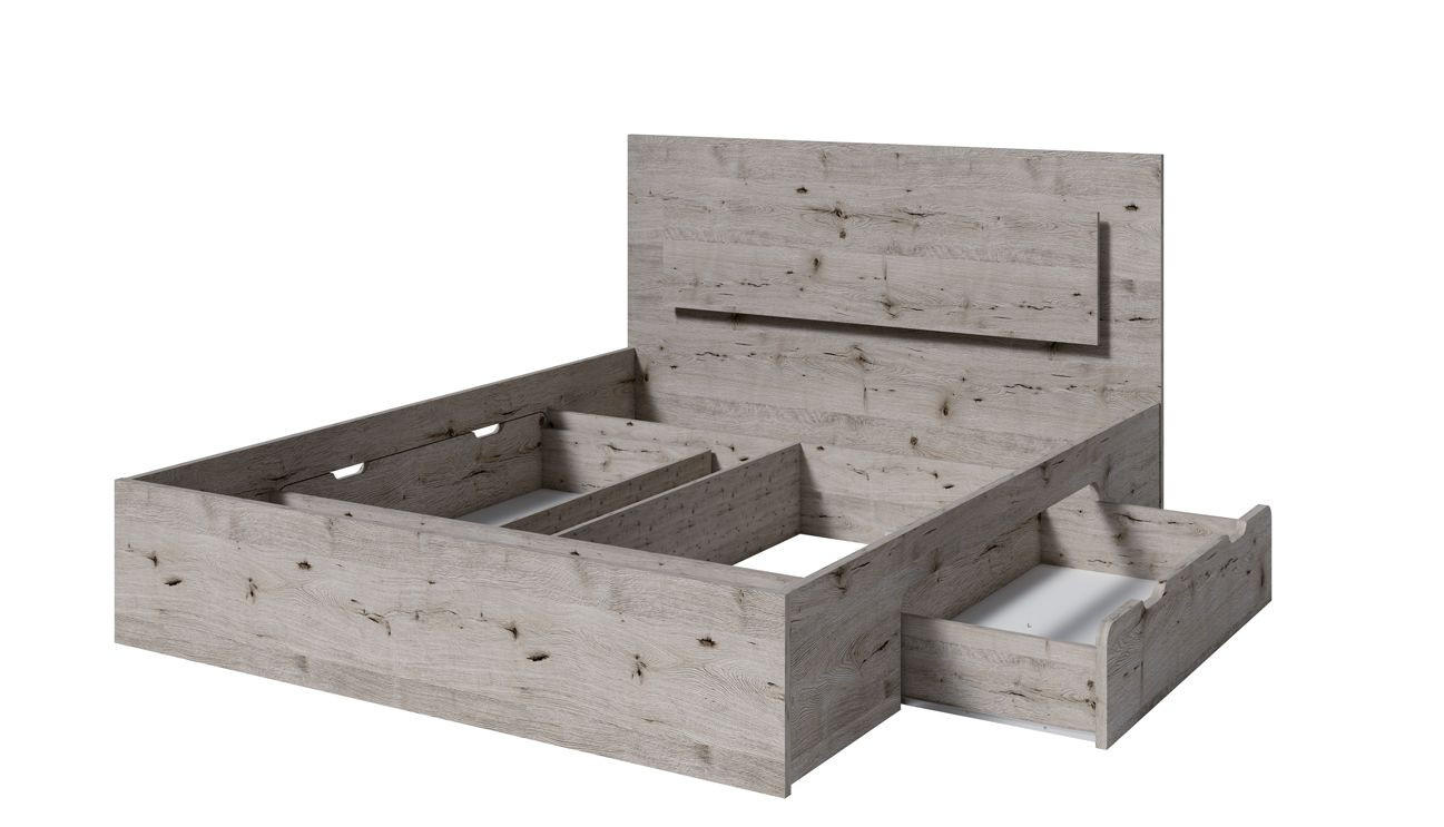 BETT TORVAN – 160×200 cm - mit lattenrost und Schubladen Wellington Eiche - Eichefarben, Holzwerkstoff (160/200cm) - Milaros Markt
