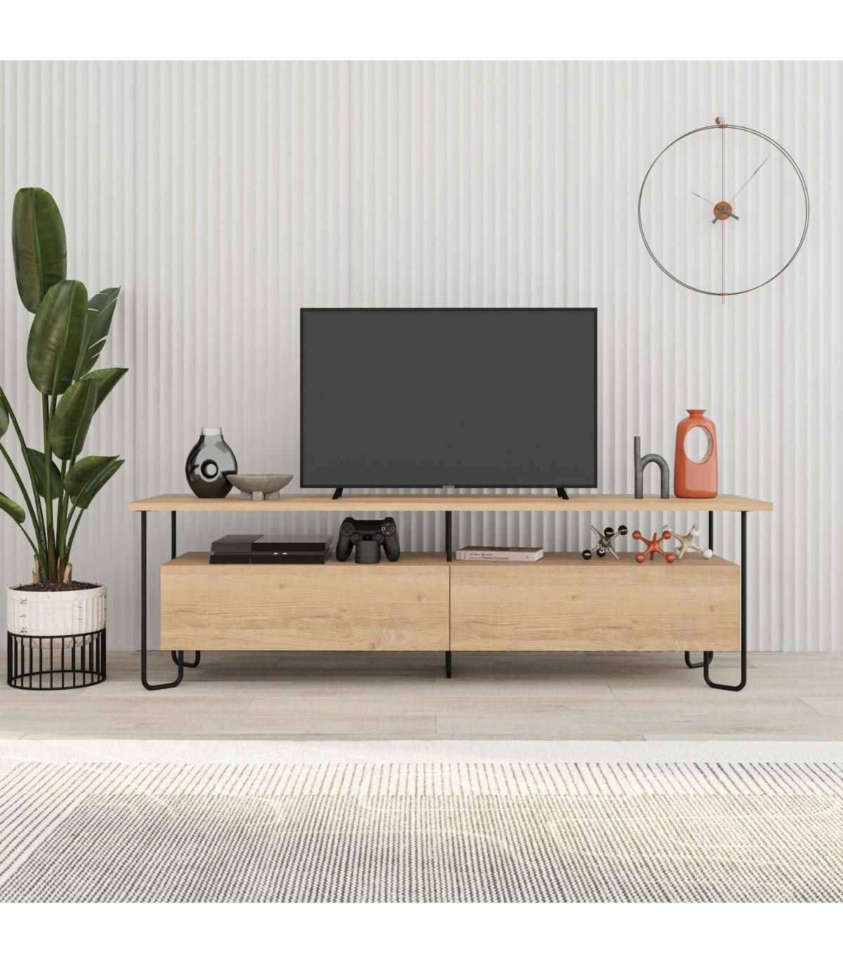TV-MÖBEL 2 Türen mit Metallfüßen B150 cm - DILLY - Eichefarben, Holzwerkstoff (42/45/150cm) - Calicosy