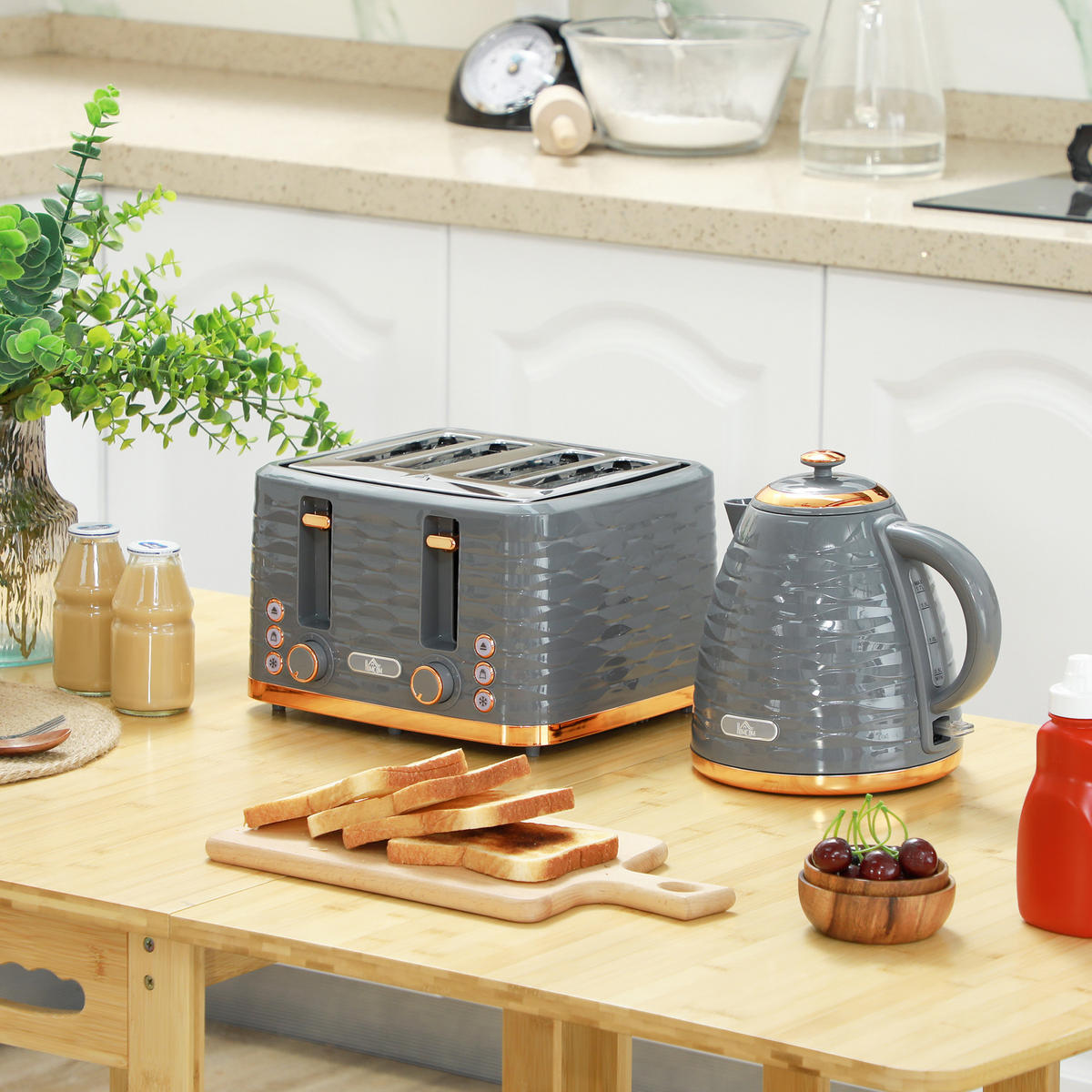 KOCHER-TOASTER-SET 2er Set Kunststoff Stahl Grau - Grau, Kunststoff (19.5/23.2/24.1cm) - HOMCOM