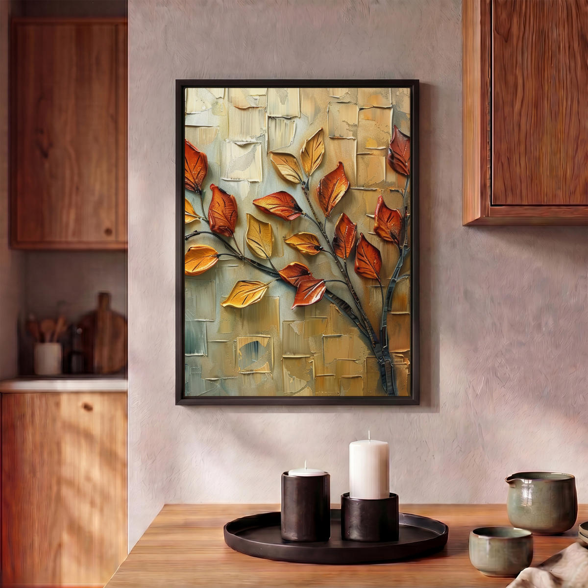 LEINWAND Bilder mit Rahmen - Baum - Abstrakt - Natur - Kunst - 30x40 - Goldfarben, Textil (30/40cm) - MuchoWow