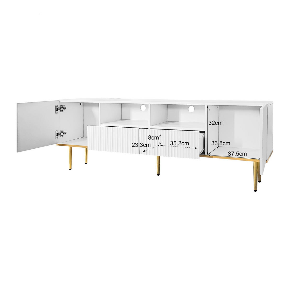 TV-SCHRANK in Weiß mit goldenen Akzenten und 2 Schubladen 165/36/55 cm - Weiß, Holzwerkstoff (165/55/36cm) - Redom