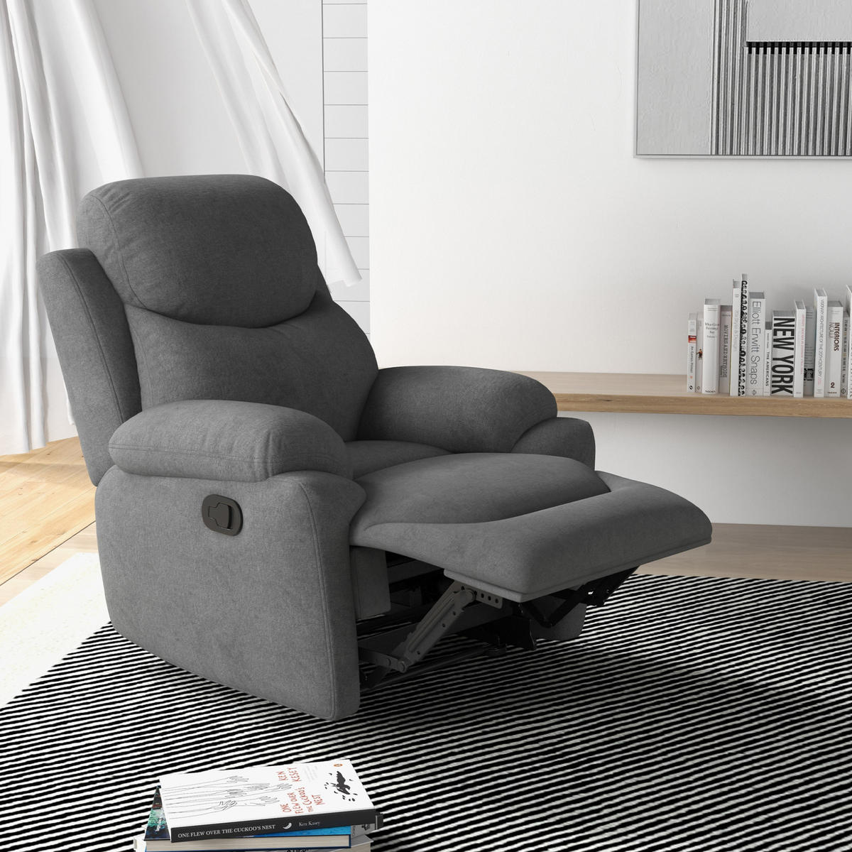 RELAXSESSEL Polyester mit Liegefunktion bis 150° 93/88/102 cm Grau - Grau, Textil (88/102/93cm) - Redom