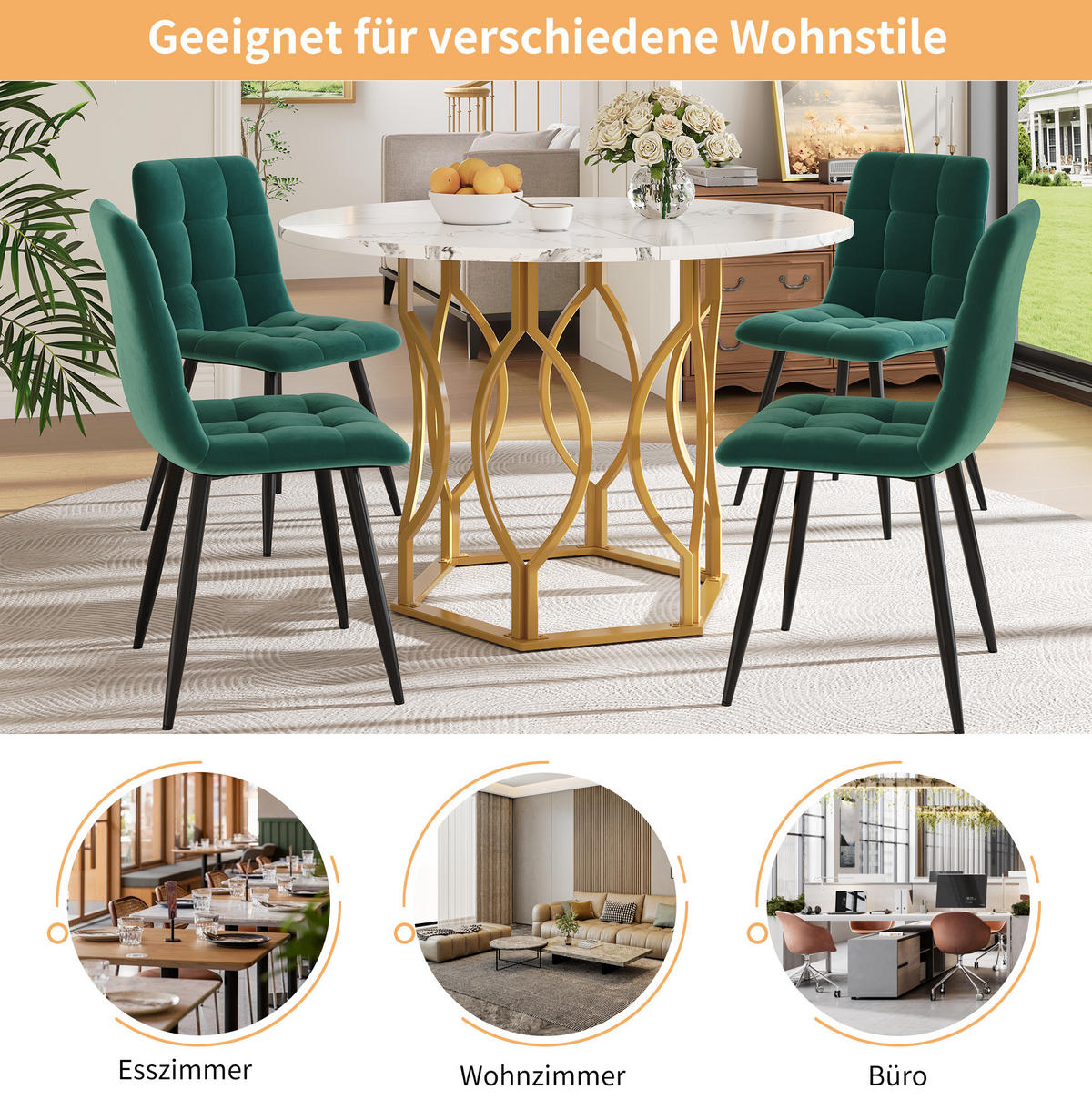 ESSTISCH rund 100x100 cm MDF Weiß/Gold - Goldfarben, Metall (100/100/76cm) - Meubliv