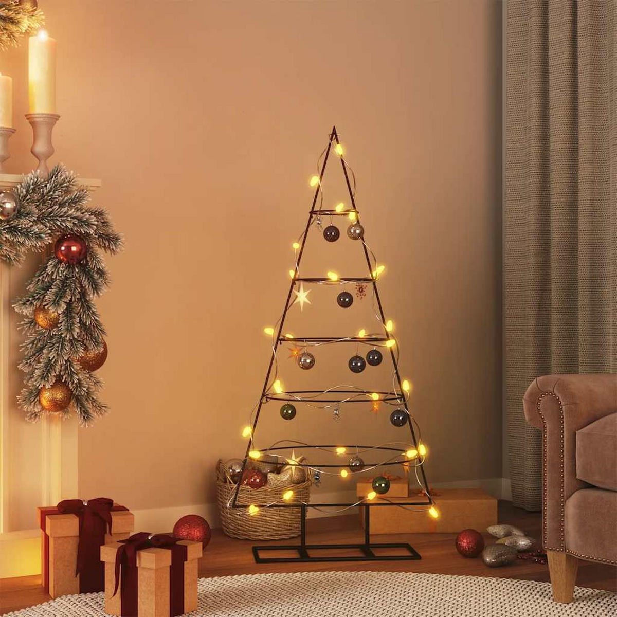 WEIHNACHTSBAUM Metall 125 Cm Pulverbeschichteter Stahl - Schwarz, Metall (125cm) - vidaXL