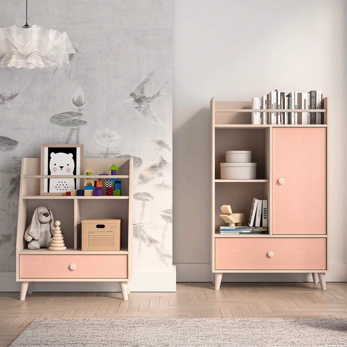 REGÁL NA KNIHY Alycia Béžová - Korálovo ružová - Efekt dreva - pink, drevo (72/90/36cm) - Petits-meubles