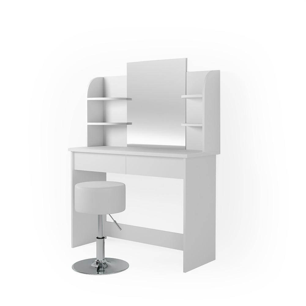 SCHMINKTISCH Charlotte Weiß 108 cm mit Stuhl - Weiß, Holzwerkstoff (108/139/40cm) - Vicco