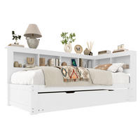 TAGESBETT mit Ausziehbett 90x200 cm Weiß mit Steckdose und 2 USB-Anschlüssen - Weiß, Holz (90/200cm) - Meubliv