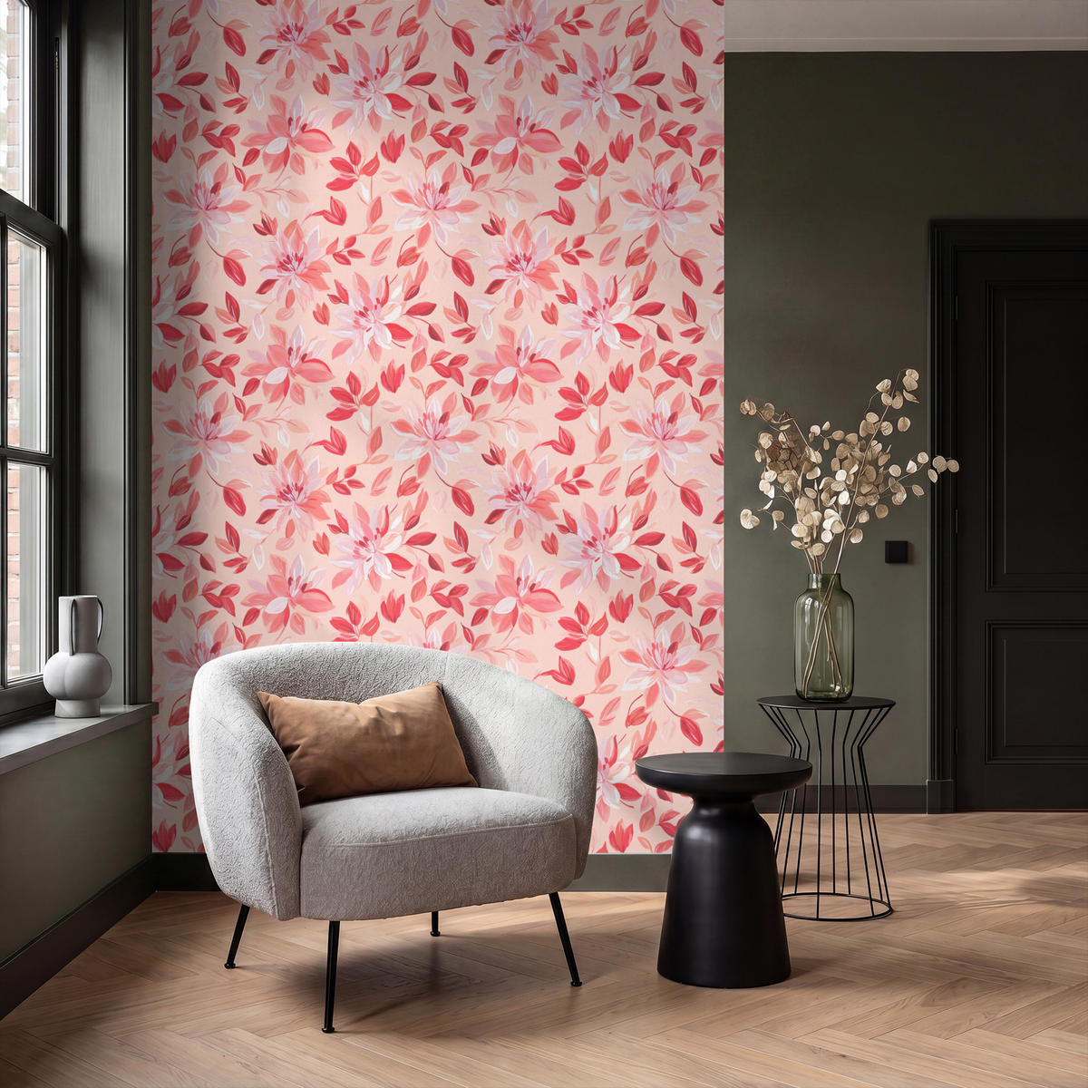 TAPETE - Botanisch - Blumen - Rot - 160x260 cm - Koralle, Papier (160/260cm) - OnlyWow
