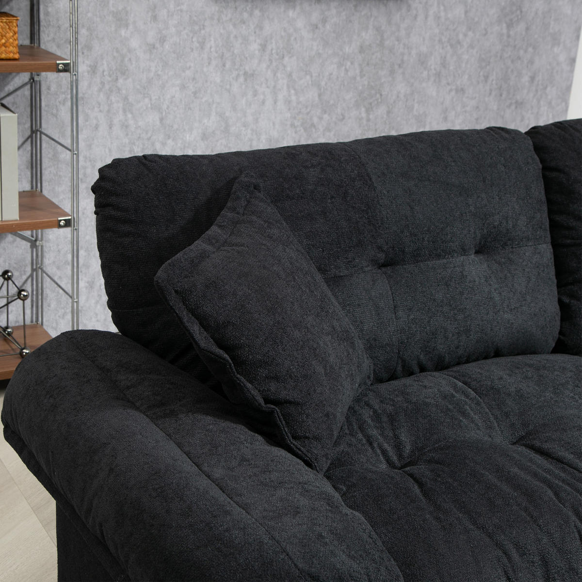 SOFA 2-Sitzer tiefer Sitz 214 x 89 x 93 cm Chenille Schwarz - Schwarz, Kunststoff (214/93/89cm) - Meubliv
