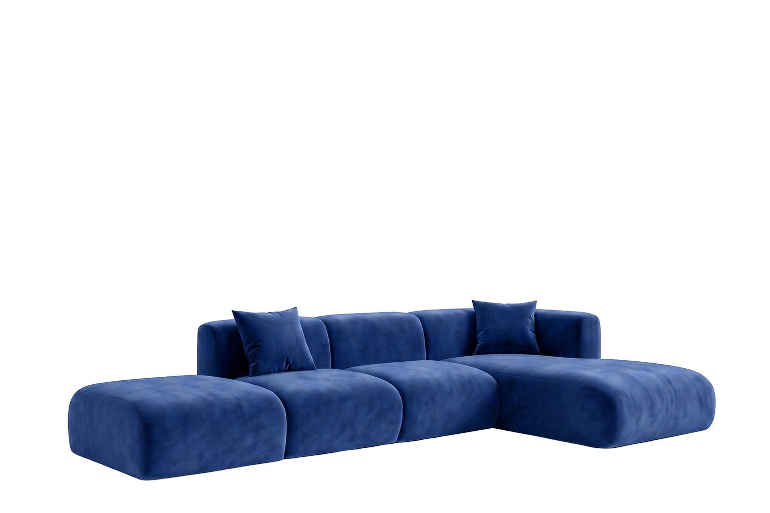 ECKSOFA L-Form Mit Hocker, Velvet-Stoff Bluvel, Tintenblau, Rechts, GRETA - Blau, Holz (386/179cm) - Kaiser Möbel