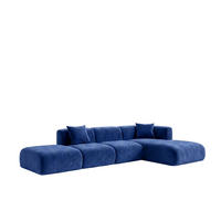 ECKSOFA L-Form Mit Hocker, Velvet-Stoff Bluvel, Tintenblau, Rechts, GRETA - Blau, Holz (386/179cm) - Kaiser Möbel