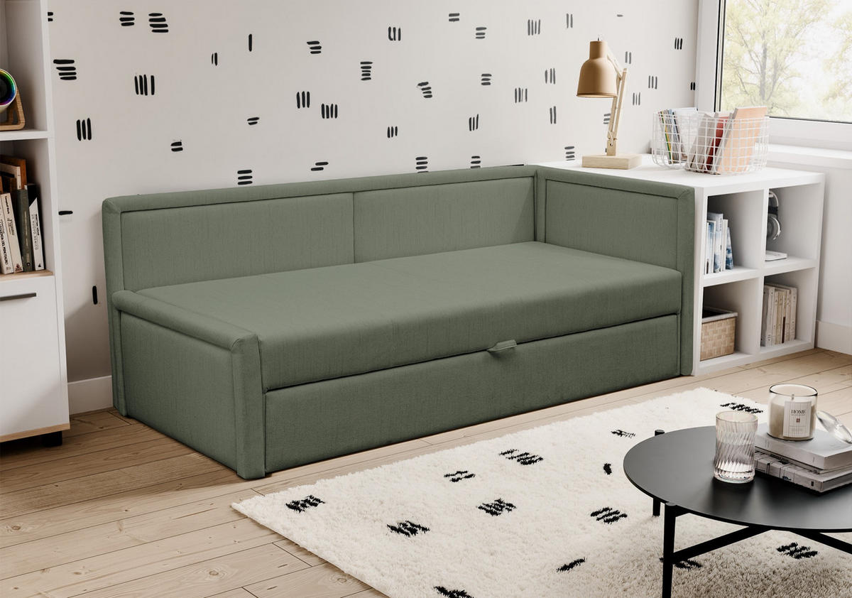 JUGENDBETT Caprili Salbeigrün ausziehbar für 2 Personen - Schwarz/Hellgrün, Holz/Textil (82/189cm) - Selsey