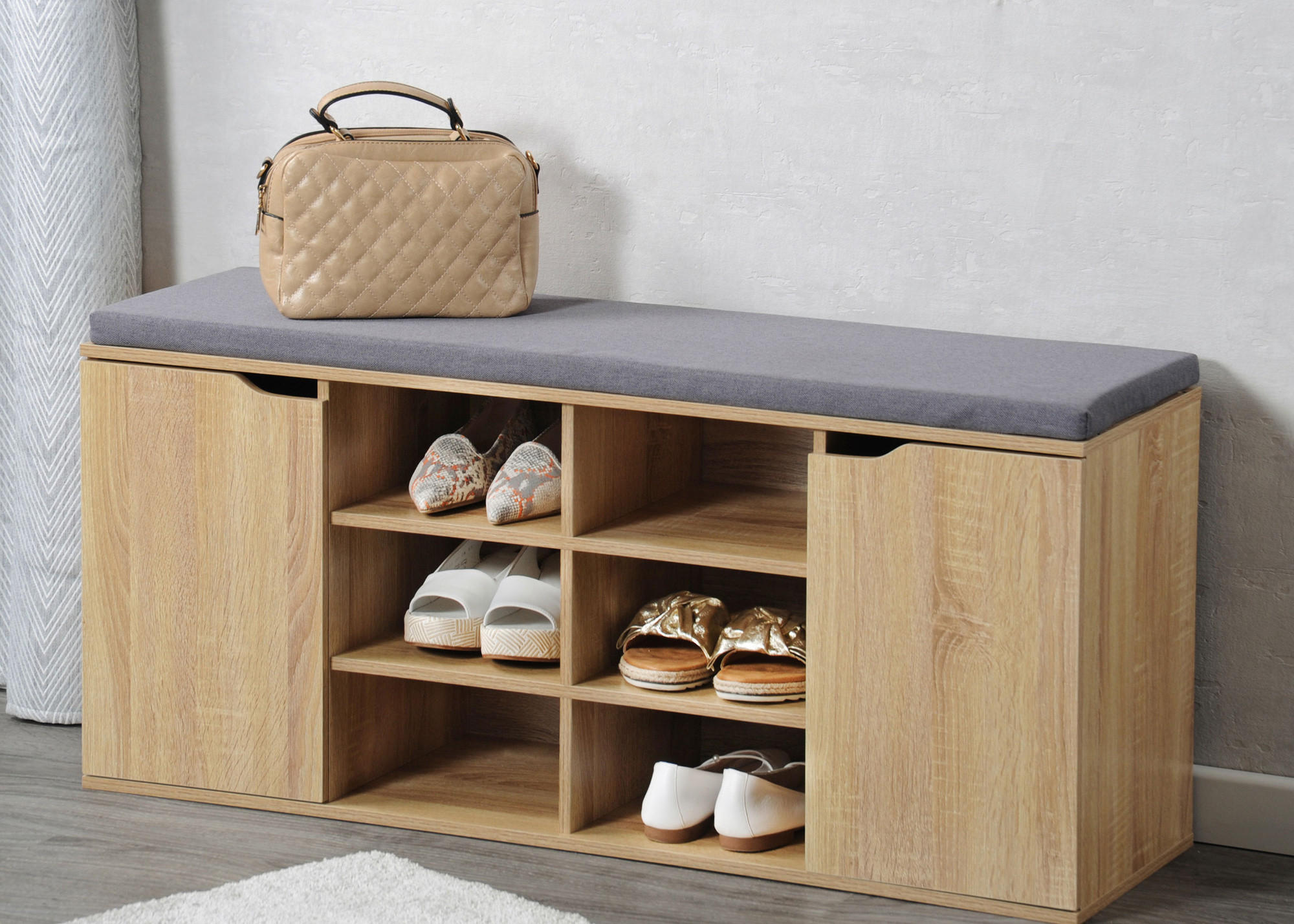 SCHUHREGAL mit Sitzfläche 103/30,5/48 cm - Braun, Holzwerkstoff (30.5/48/103cm) - Kesper
