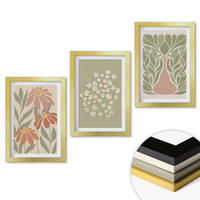 WANDBILDER 3er Set - 20x30 cm Goldrahmen - Florale Boho-Muster - Goldfarben, Kunststoff (20/30cm) - ArtPrintCave