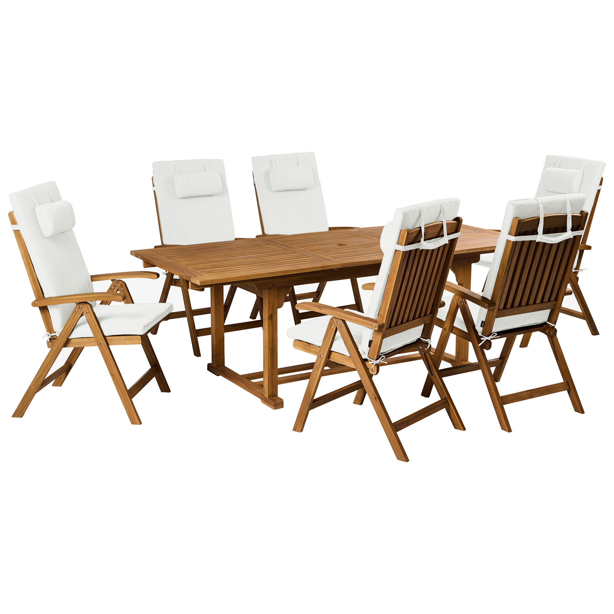 GARTENMÖBEL-SET 6-Sitzer Cremeweiß Akazienholz Java Premium - Hellbraun, Holz - Beliani