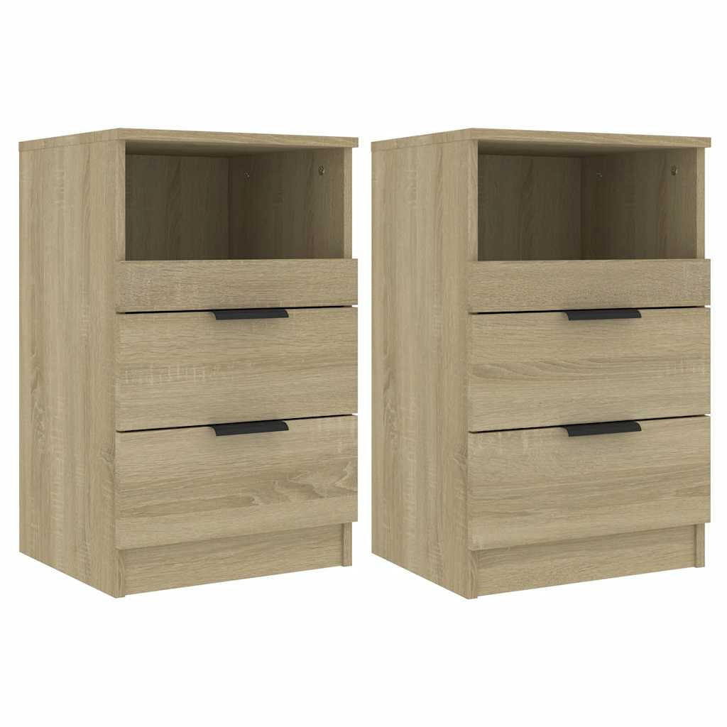 NACHTTISCH 2-teilig mit 2 Schubladen 40/36/65 cm aus Holzwerkstoff in Sonoma-Eiche Dekor - Beige/Schwarz, Holz/Holzwerkstoff (40/65/36cm) - vidaXL