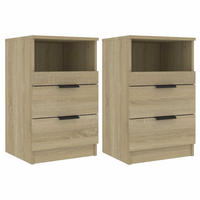 NACHTTISCH 2-teilig mit 2 Schubladen 40/36/65 cm aus Holzwerkstoff in Sonoma-Eiche Dekor - Beige/Schwarz, Holz/Holzwerkstoff (40/65/36cm) - vidaXL