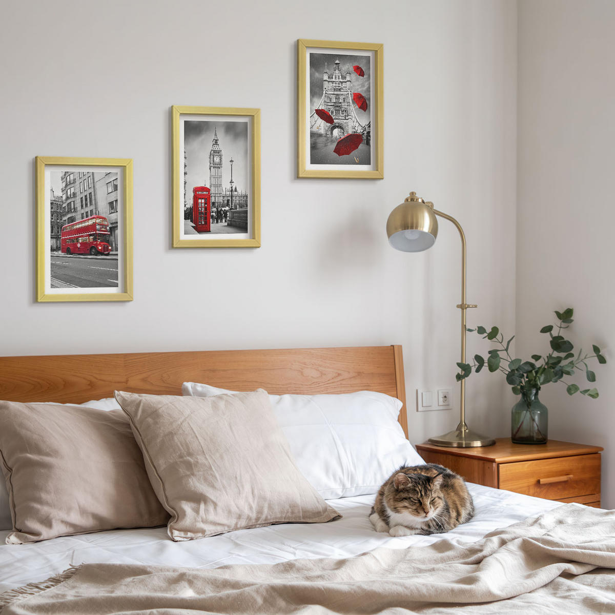 BILDER SET 3er Set - 20x30 cm Goldrahmen - Red Accents London - Goldfarben, Kunststoff (20/30cm) - TULUP
