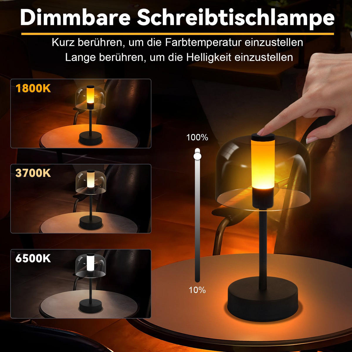 LED stolní lampa, 24,5/13/13 cm - černá, kov (24.5/13/13cm) - Nettlife