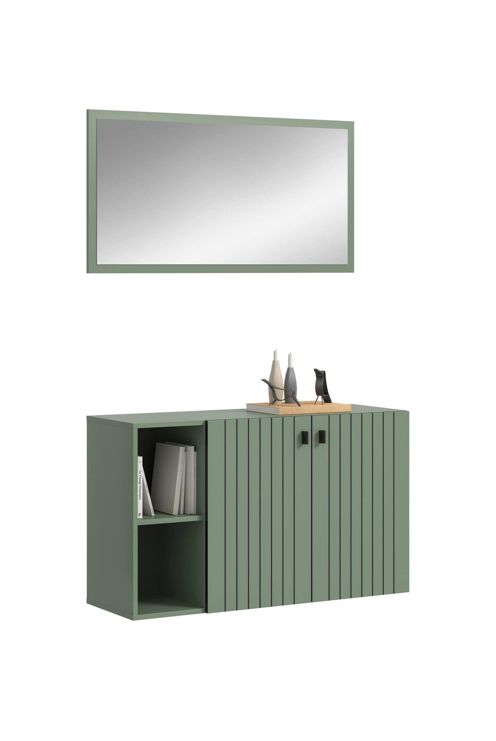GARDEROBEN-SET STATION 2-tlg. (B/H/T: ca. 106/192/37 cm) in Smoke Green/Smoke Green - Dunkelgrün, Holzwerkstoff (106/192/37cm)
