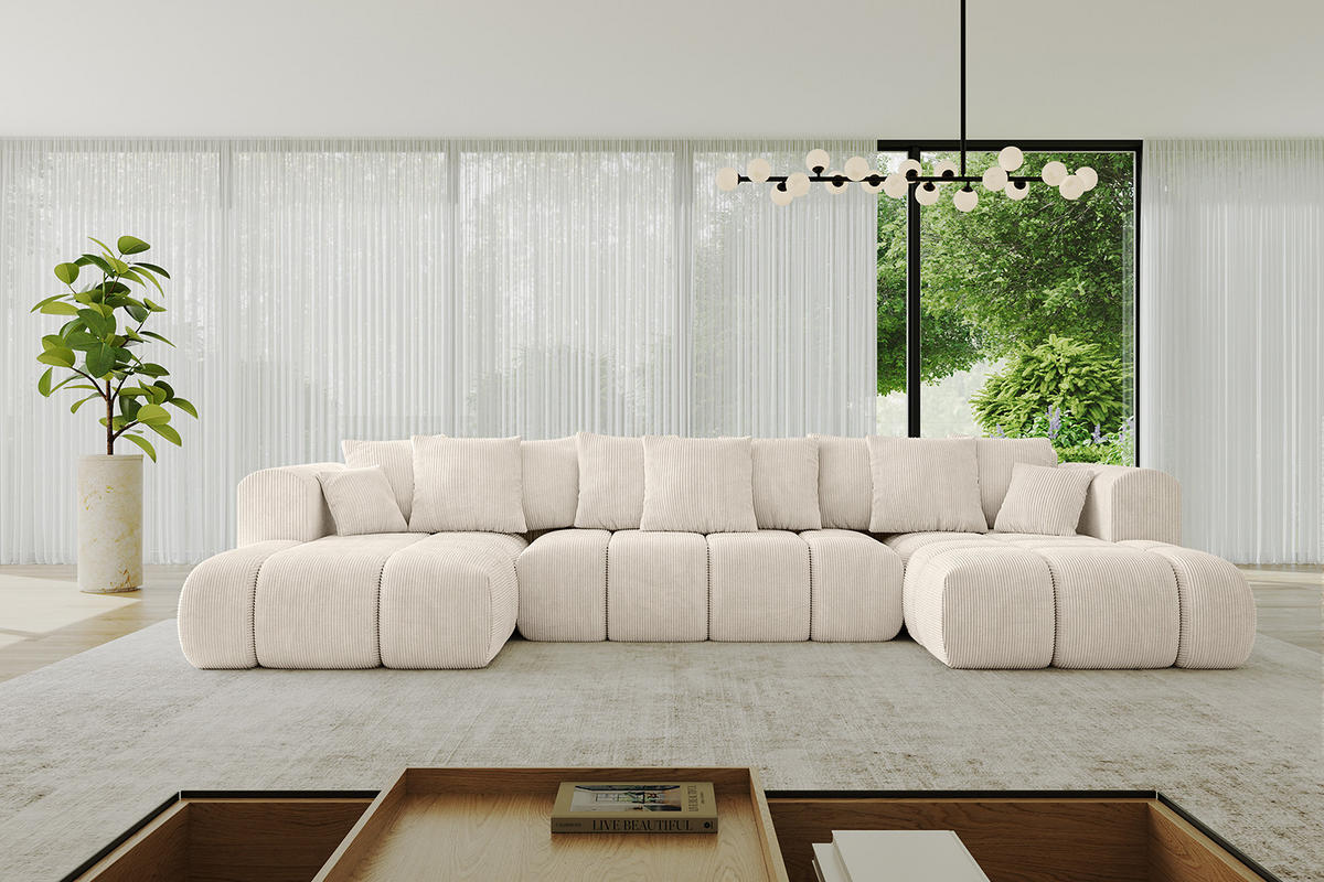WOHNLANDSCHAFT Ottomane Links CLOUD-U-v1 414x180x40 Beige Cord - Beige, Holzwerkstoff/Kunststoff (414/90/180cm) - ALTDECOR