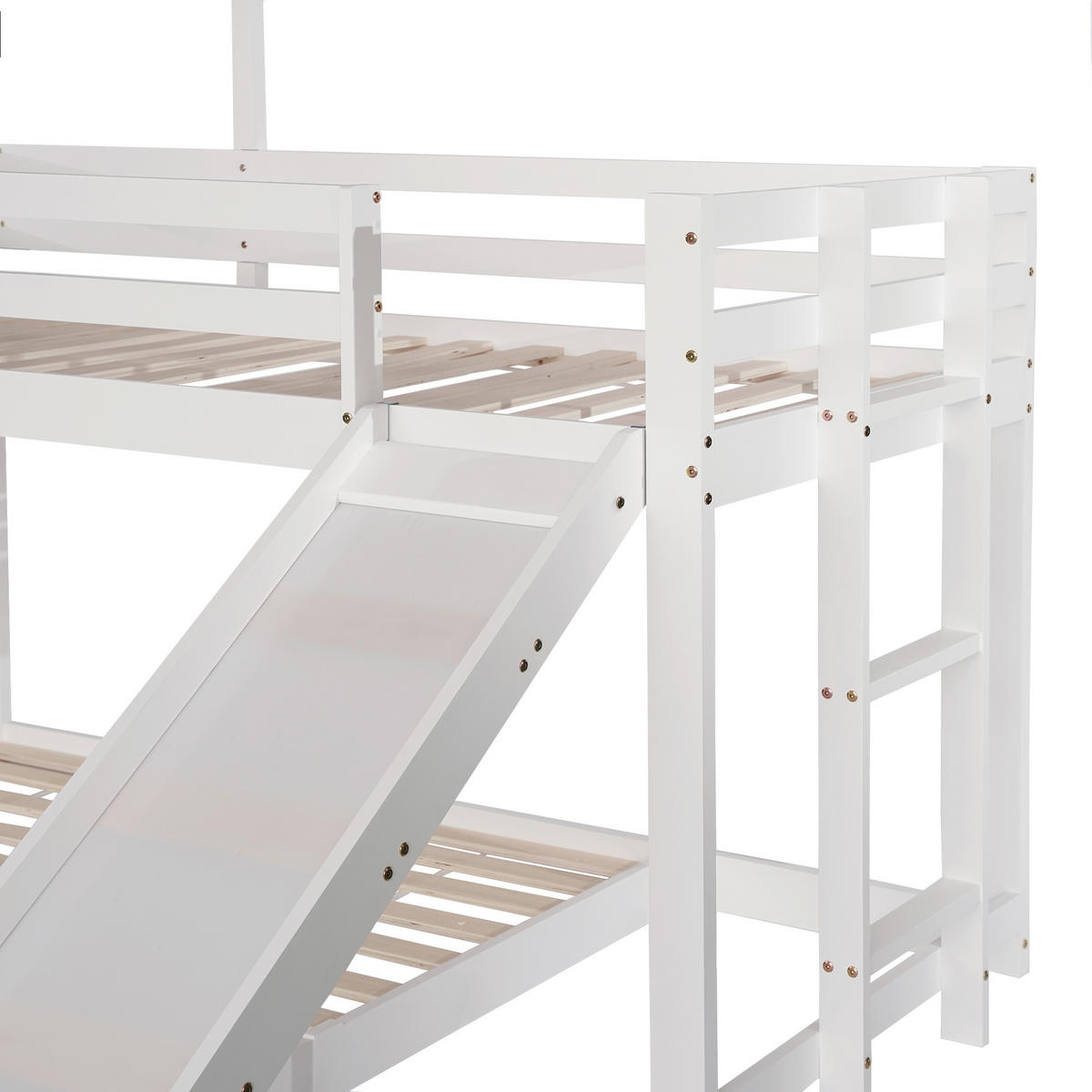 ETAGENBETT 90/200+140/200 mit Rutsche, Fenster und Leiter in Weiß - Weiß, Holzwerkstoff (140/200cm) - EVRYAE
