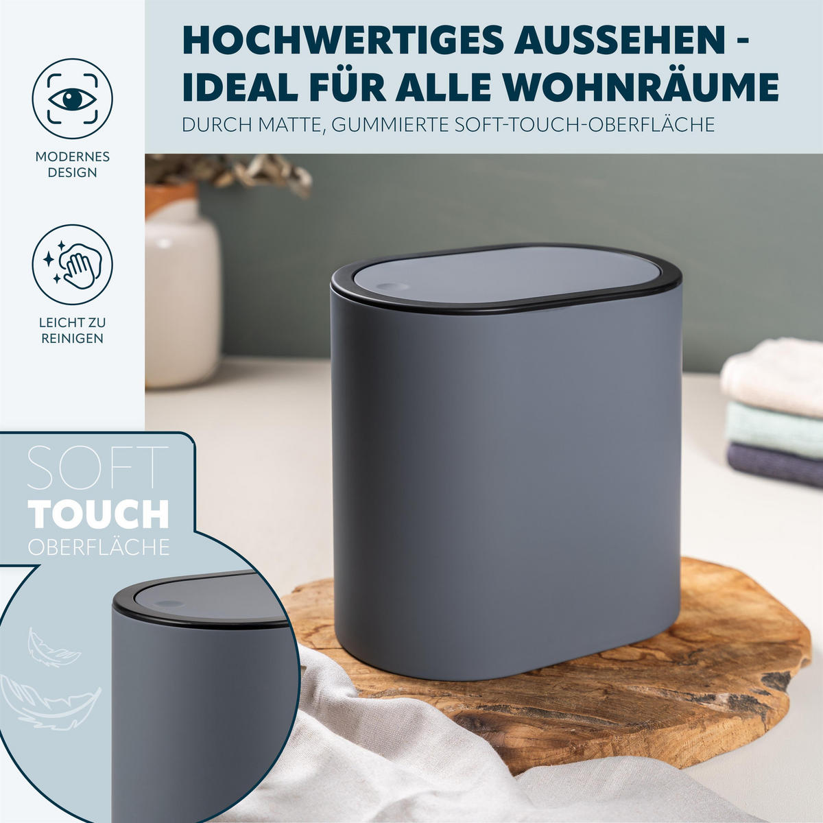 KOSMETIKEIMER 6 Liter, grau - Grau, Kunststoff (25.5/24.5/16.5cm) - eluno