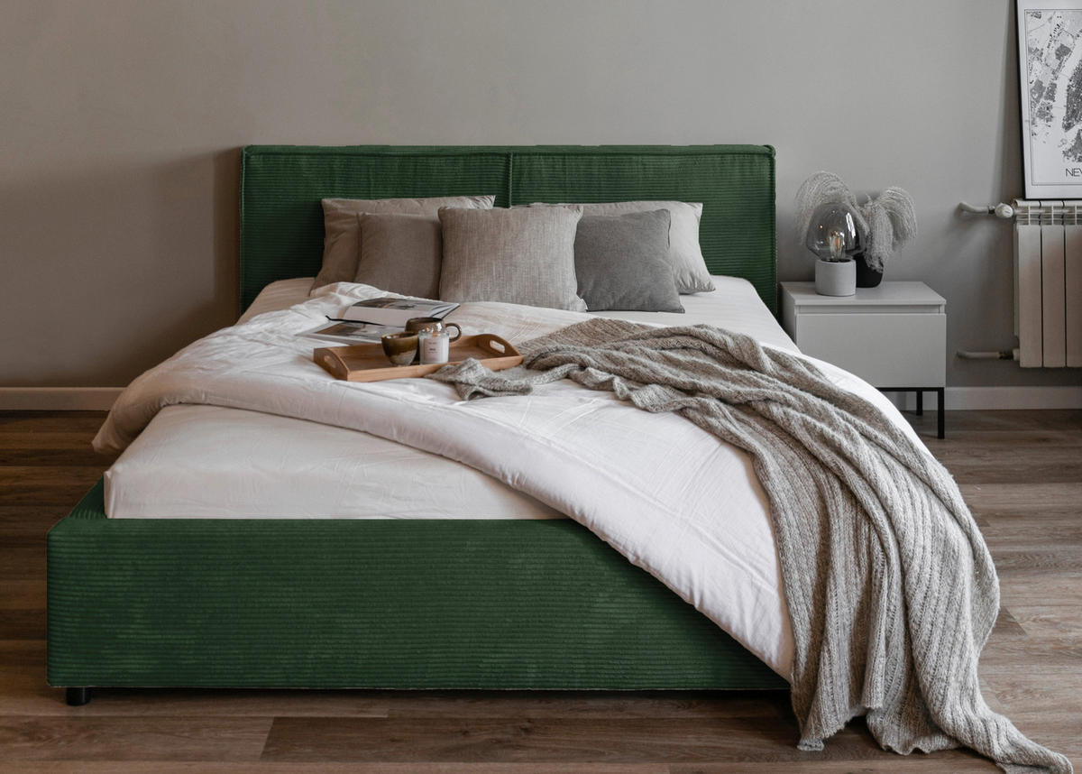 POLSTERBETT Farese Dunkelgrün Cordbezug 140 cm - Dunkelgrün, Textil (140/200cm) - Selsey