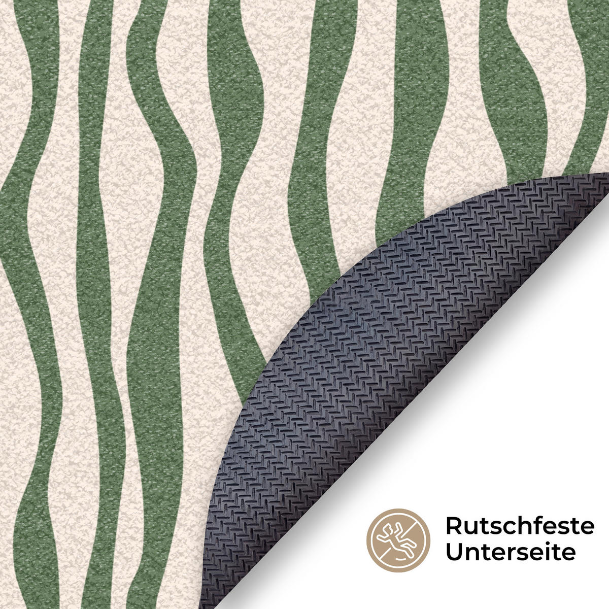 ROHOŽKA Vlnité linie - Béžová - Zelená - Pruhy - Abstraktní 90x90 cm - tmavě zelená, textil/umělá hmota (90/0.4cm) - MuchoWow