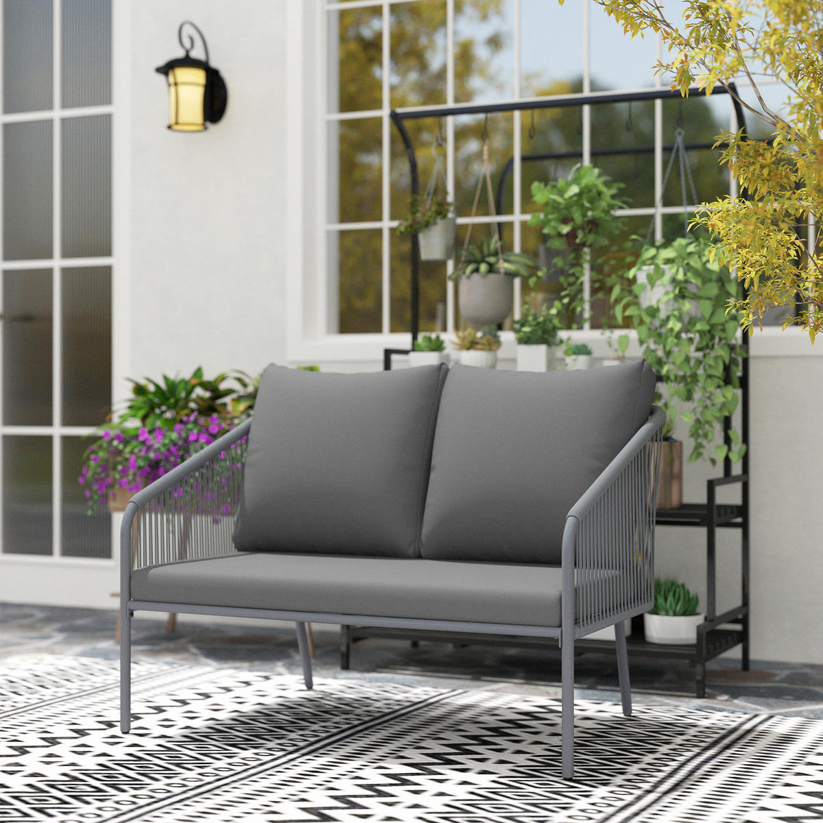 GARTENBANK DE-13503 2-Sitzer mit Geflecht, Stahlrahmen Grau - Grau, Metall (112/76/72cm) - ComfortXL