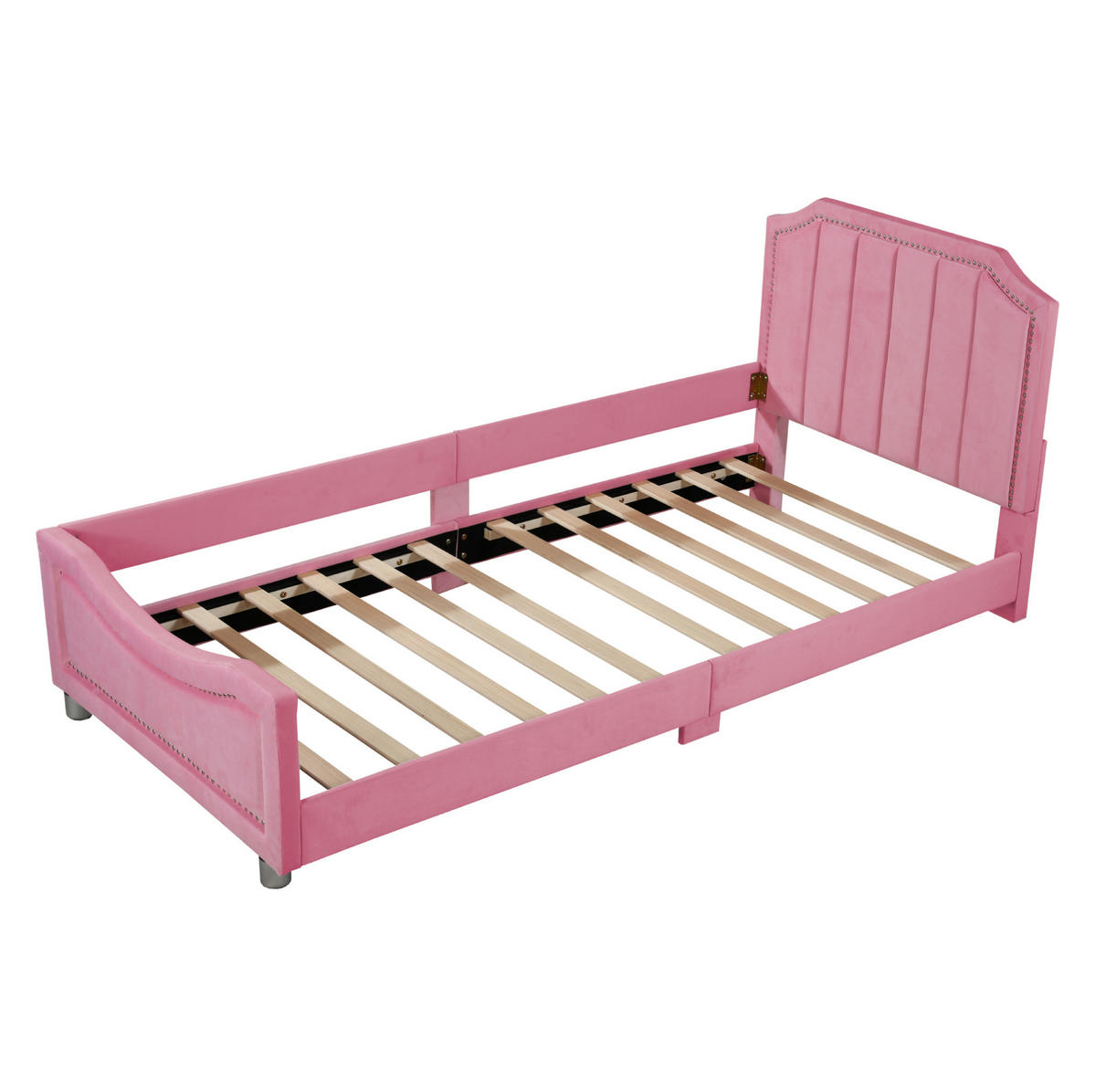 KINDERBETT 90/200 cm aus Holz mit Flanellbezug und Rückenlehne Rosa - Pink, Holz (90/200cm) - Modenvie