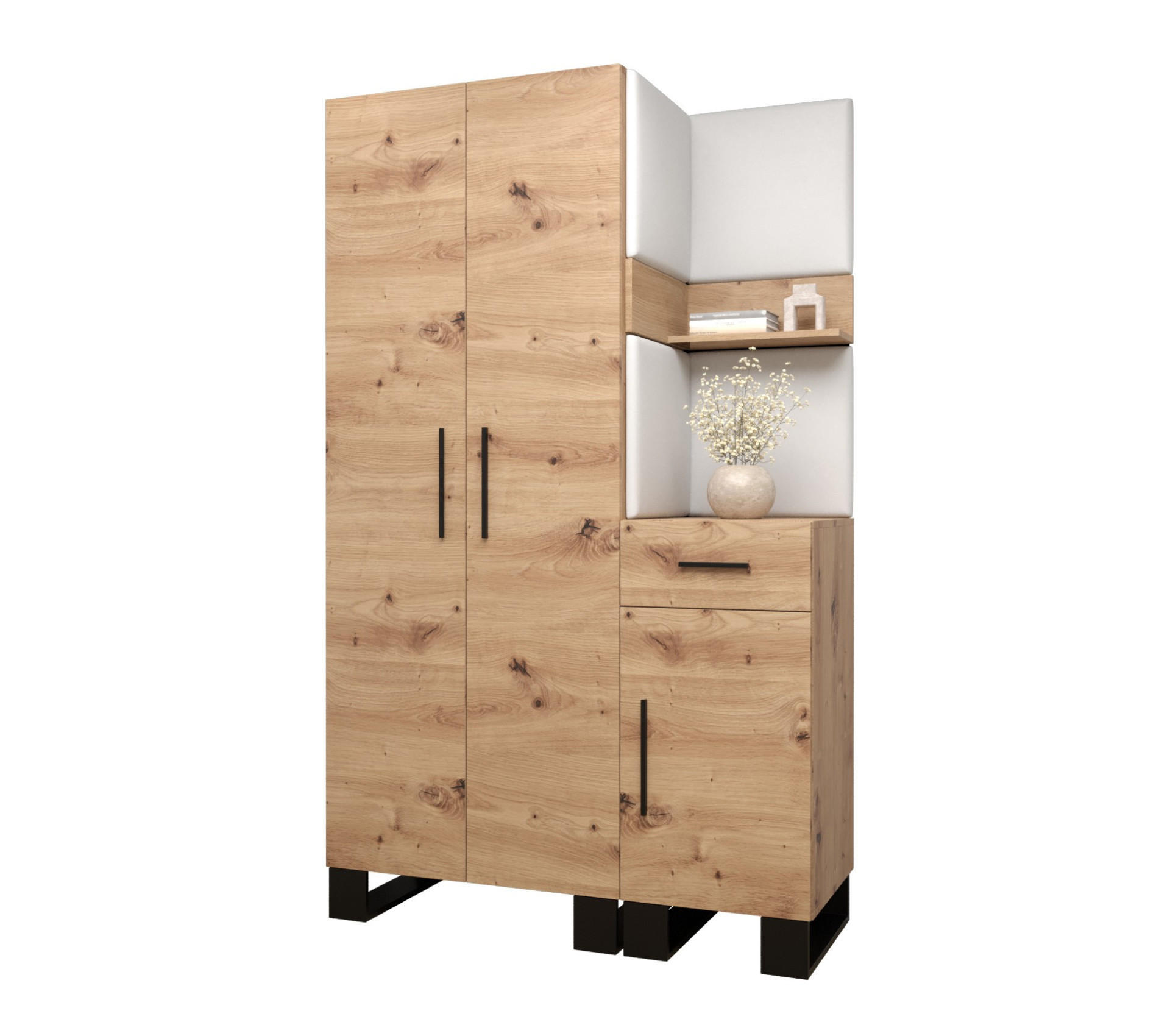 Abiks Möbel Garderoben-Set Eiche Artisan, Weiß 116x196x45.6 cm