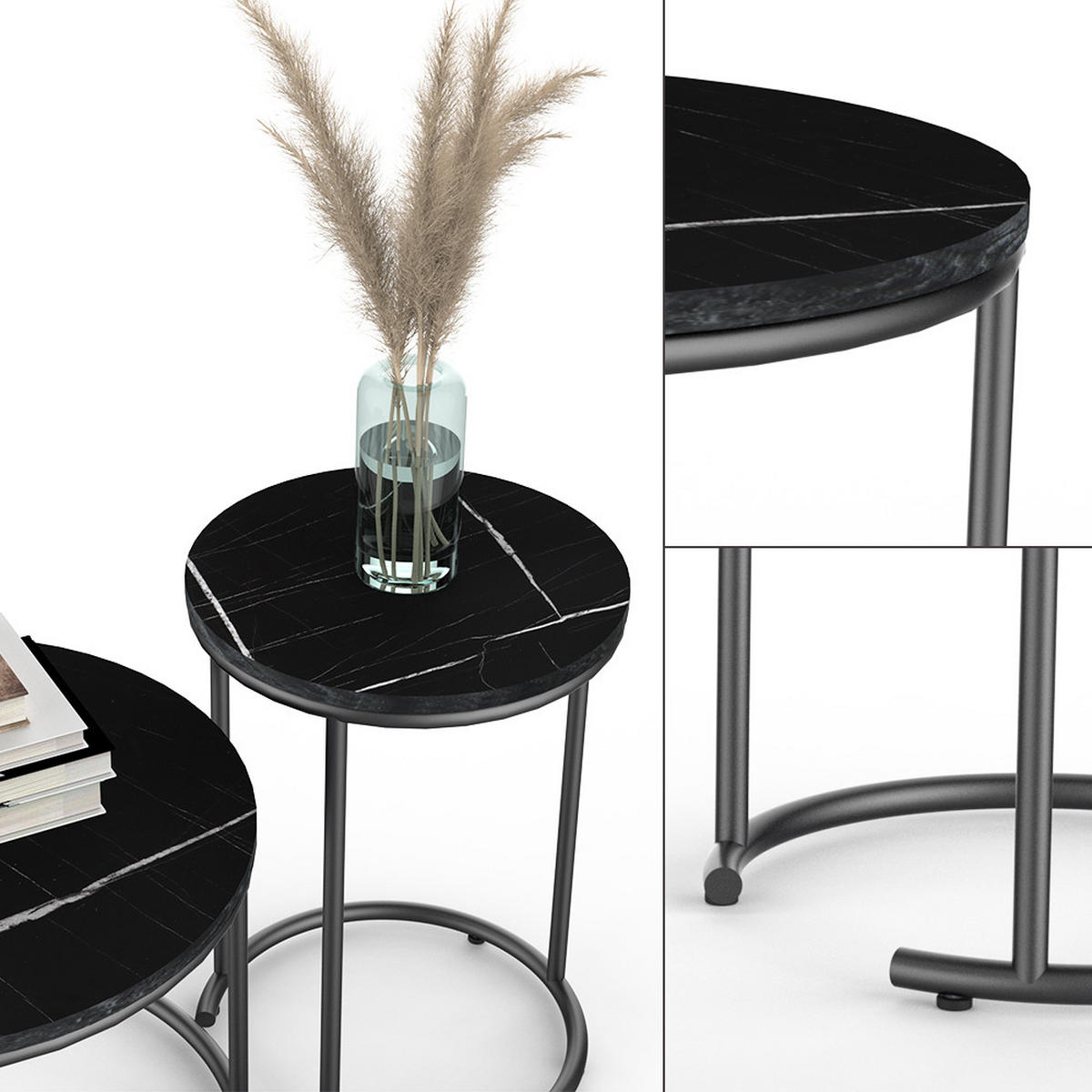 COUCHTISCH-SET Ottawa Schwarzer Marmor 55 x 55 cm 2 Teile - Schwarz Hochglanz, Holzwerkstoff (55/55/34.5cm) - Vicco