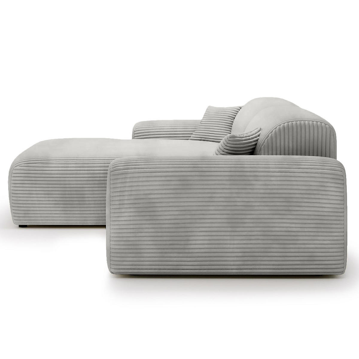ECKSOFA mit Longchair - Cord - Silberfarben/Schwarz, Kunststoff/Textil (284/178cm) - home24