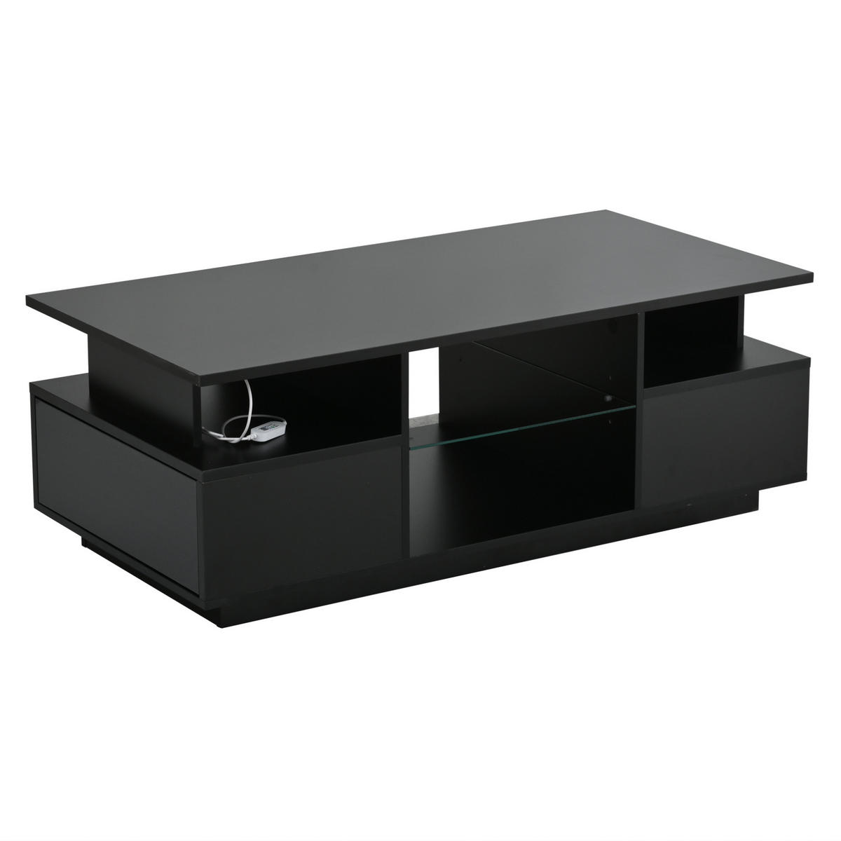 COUCHTISCH 100/50/36 cm mit 2 Schubladen, LED-Beleuchtung und Glasablagen, Schwarz - Schwarz, Holzwerkstoff (100/50/36cm) - Redom