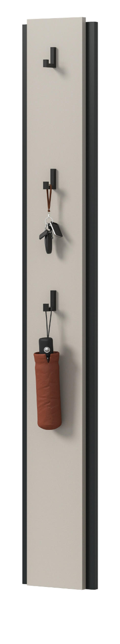 GARDEROBENPANEEL Kaschmir 21 x 150 cm, Wandgarderobe mit 3 Haken - Kaschmir/Schwarz, Holzwerkstoff (21/150/3cm) - Inn.Furn