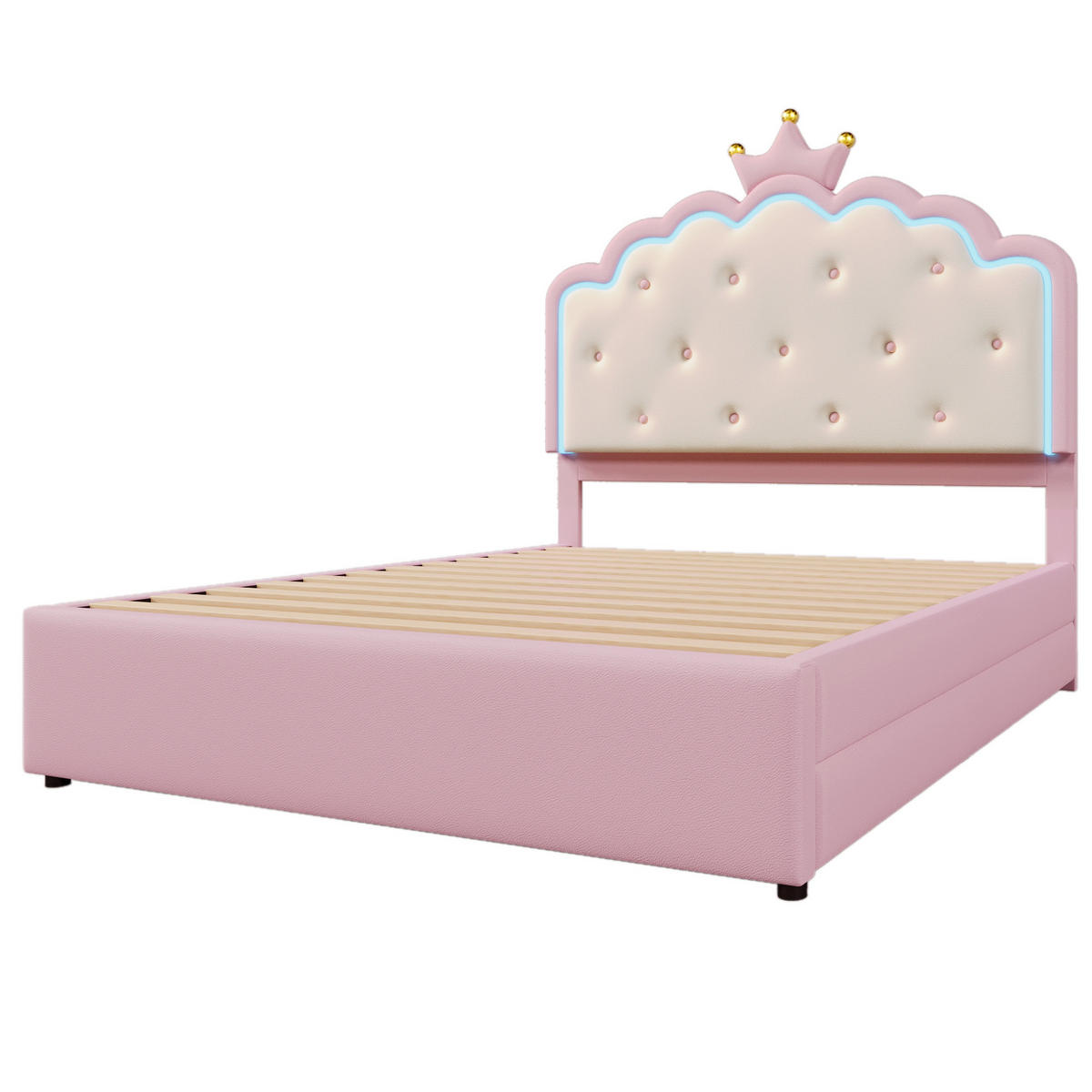 POLSTERBETT 140/200 cm Rosa mit Lattenrost und Ambiente-Beleuchtung - Rosa, Kunststoff (140/200cm) - OKWISH