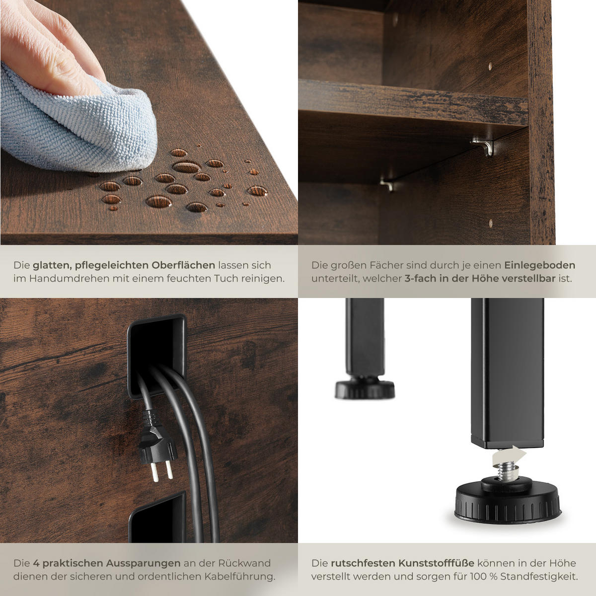 TV-ELEMENT Navan,147 x 41 x 60,5 cm,Industrial Holz dunkel, rustikal - Rostfarben, Holzwerkstoff (41/60.5/147cm) - tectake