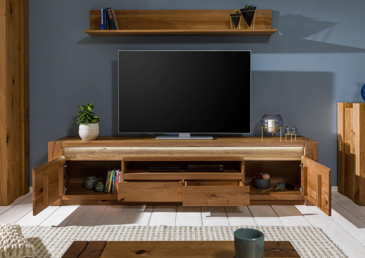TV-BOARD Wildeiche 223x40x53 braun geölt KENT #332 - Braun, Holz (223/53/40cm) - Massivmoebel24