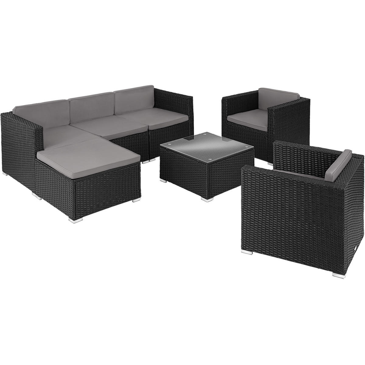 RATTANLOUNGE Lignano,variabel aufstellbar,schwarz - Schwarz, Kunststoff - tectake
