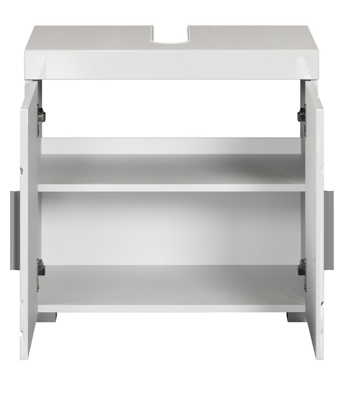 WASCHBECKENUNTERSCHRANK weiß Hochglanz 60 cm, Badschrank 2-türig - Weiß Hochglanz/Alufarben, Holzwerkstoff/Kunststoff (60/56/34cm) - Top.Furn