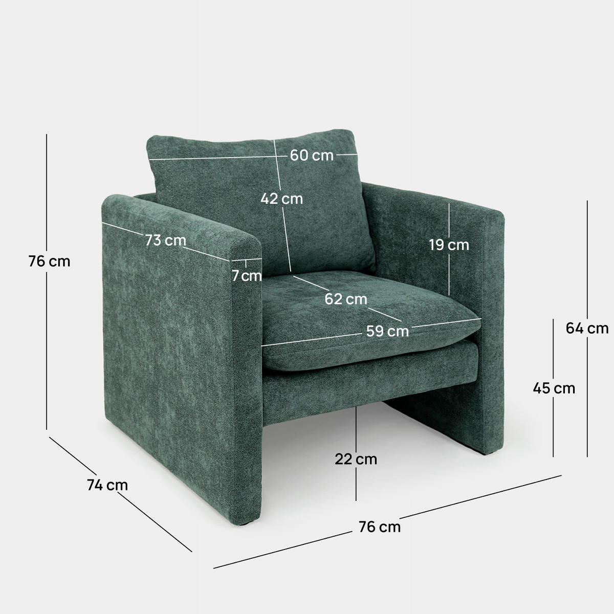 LESESESSEL Hedda Grün 76 cm x 76 cm - Grün, Textil (76/76/74cm) - Klast Home